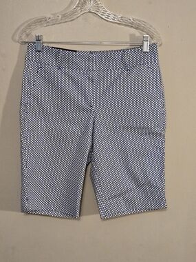 Ann Taylor Navy and White Geometric Flat-Front Shorts